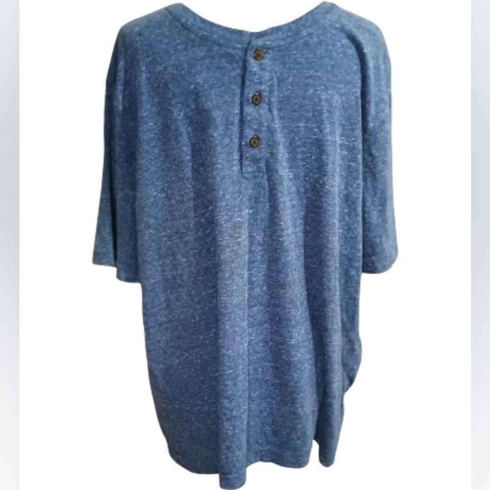Short Sleeve Shirt Pullover Men's Heathered Blue Henley Sz L Croft & Barrow